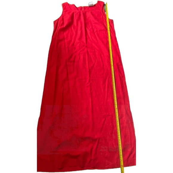 Halmode Petite Red Linen Rayon Maxi Size 14 Sleeveless Dress Side Slit - Picture 5 of 13